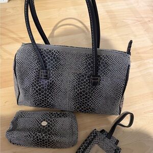 Nine West Black and Gray Snake Print Shoulder Bag Set